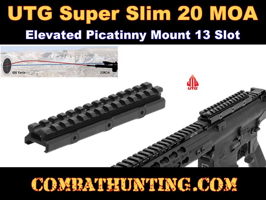 UTG Super Slim 20 MOA Elevated Picatinny Mount 13 Slot style=