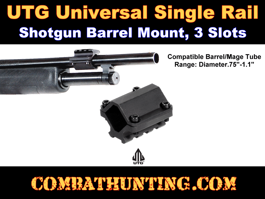 UTG Universal Single-rail Shotgun Barrel Mount, 3 Slots style=