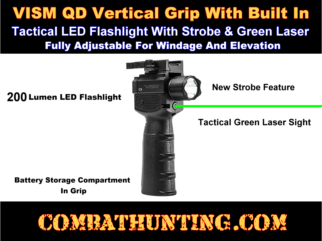 Vism Vertical Grip With Strobe FlashLight Green Laser Combo style=