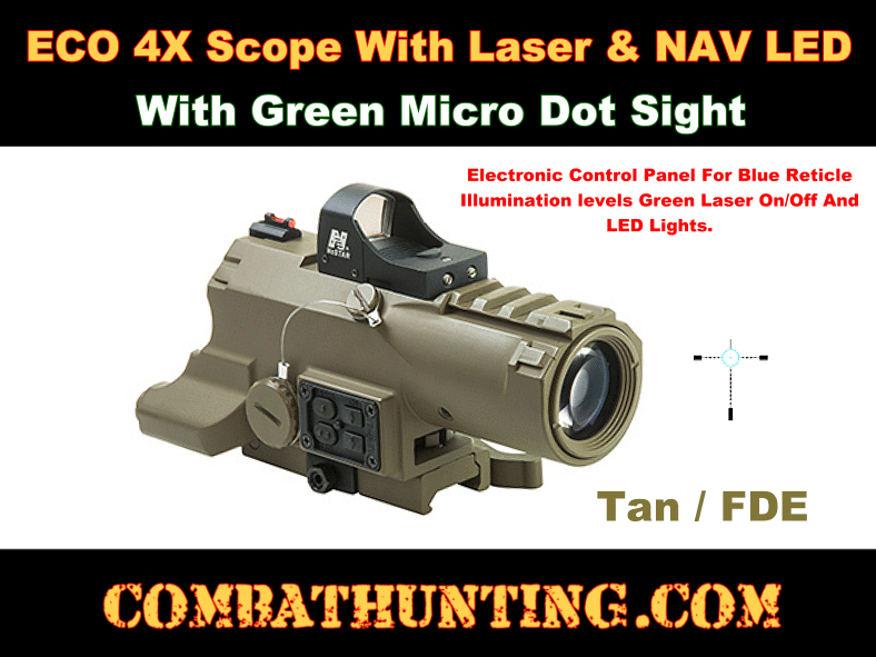 VECO434QRTG-A Tan / FDE ECO 4X Scope Laser & NAV LED With Green Micro ...