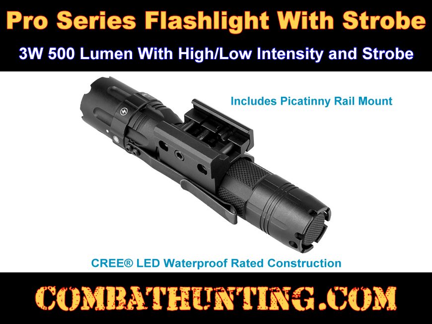 Tactical Flashlight With Strobe Function Mode 3W 500 Lumen style=