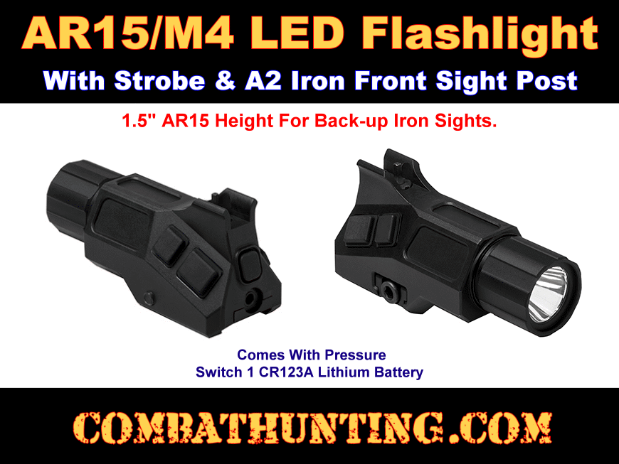 Black NcStar Vism Flashlight & Strobe with A2 Front Sight Post VAFLFSP