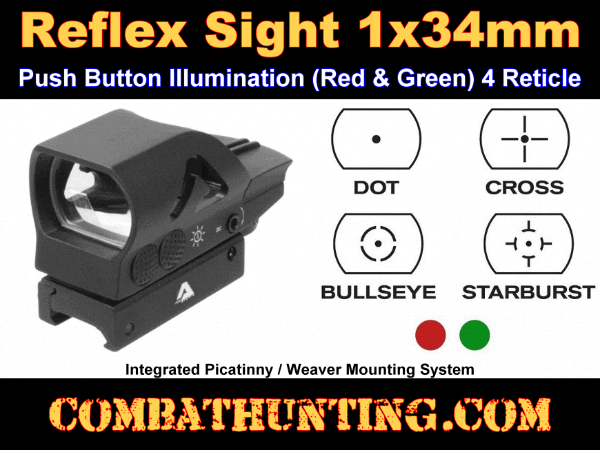 1x34mm Full Size Reflex Sight Red & Green Illumination style=