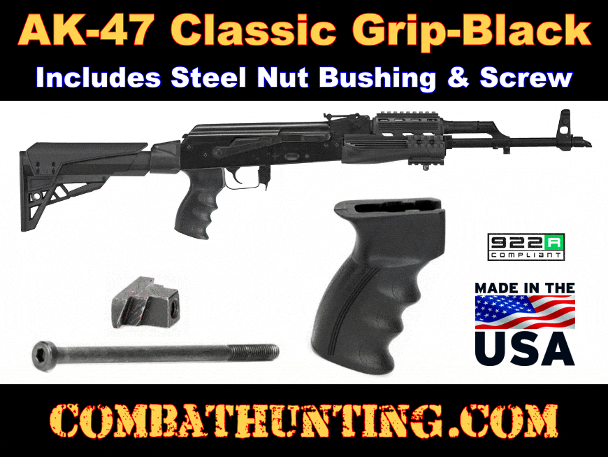 AK-47 Classic Grip Black With Grip Screw and Nut Bushing style=