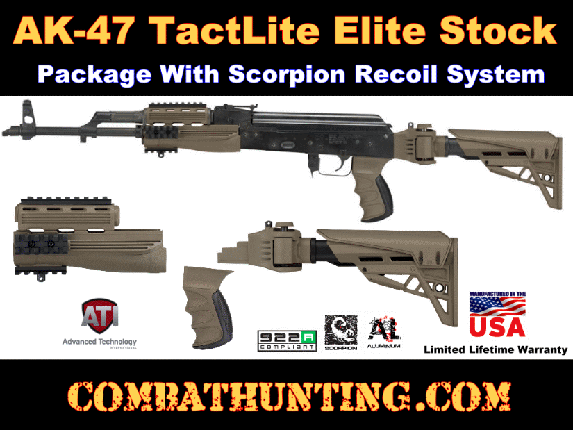 AK-47 TactLite Folding Stock Package With Scorpion Recoil System FDE style=