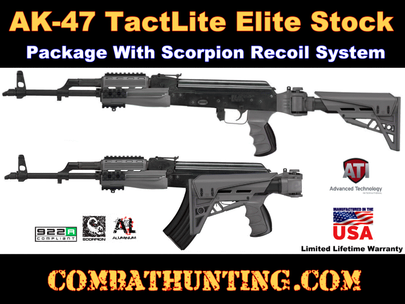 Gray AK-47 TactLite Folding Stock Package With Scorpion Recoil System style=