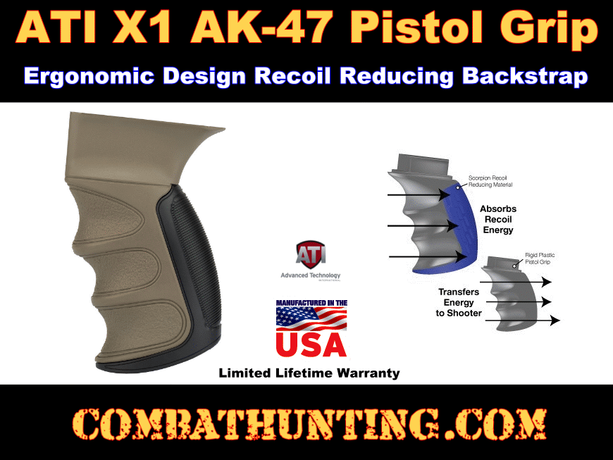 ATI AK-47 Pistol Grip X1 Recoil Reducing Grip FDE style=