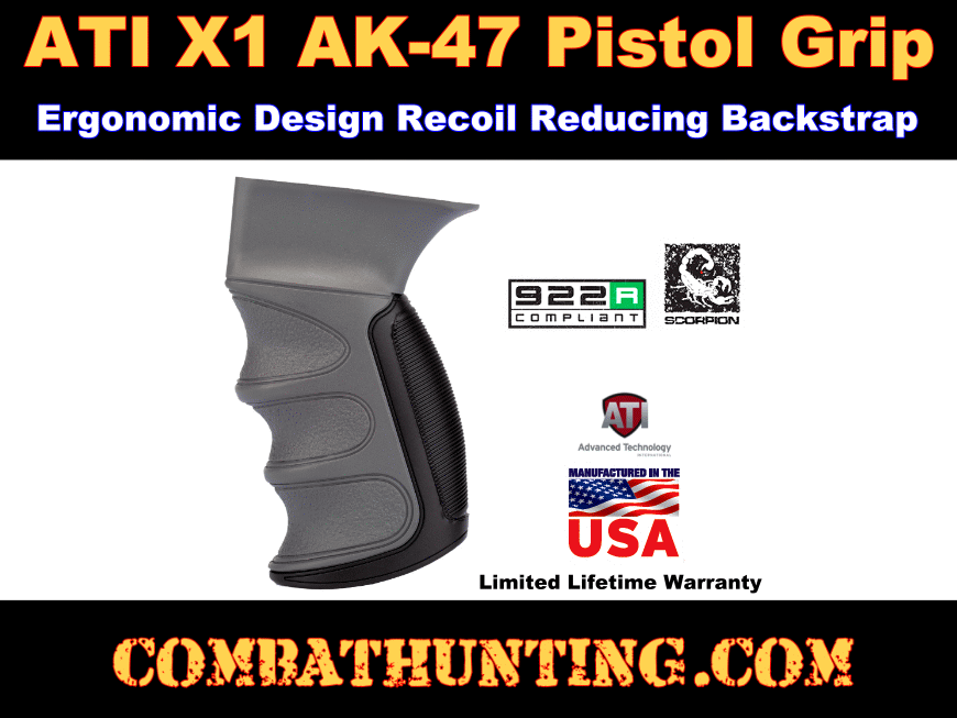 ATI AK-47 Pistol Grip X1 Recoil Reducing Grip Destroyer Gray style=
