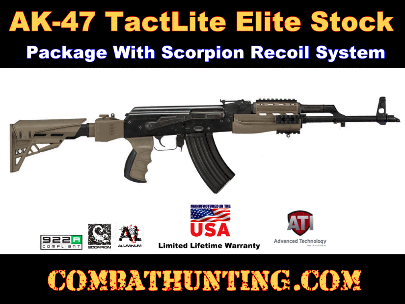 AK-47 TactLite Folding Stock Package With Scorpion Recoil System FDE style=