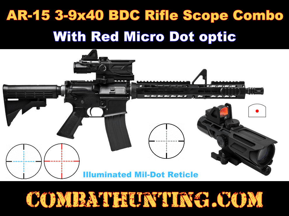 AR-15 Scope Red Dot Combo 3-9X40 Mil-Dot BDC style=