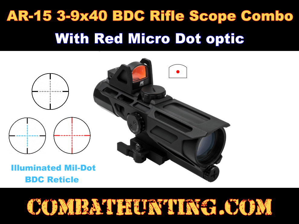 AR-15 Scope Red Dot Combo 3-9X40 Mil-Dot BDC style=