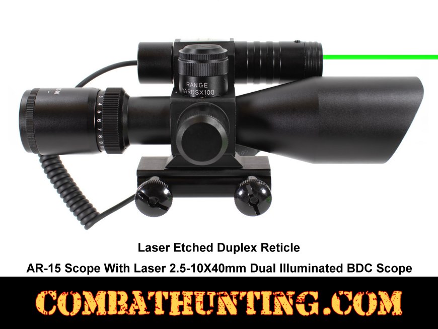 AR-15 Scope With Laser 2.5-10X40mm Dual Illuminated BDC Scope style=