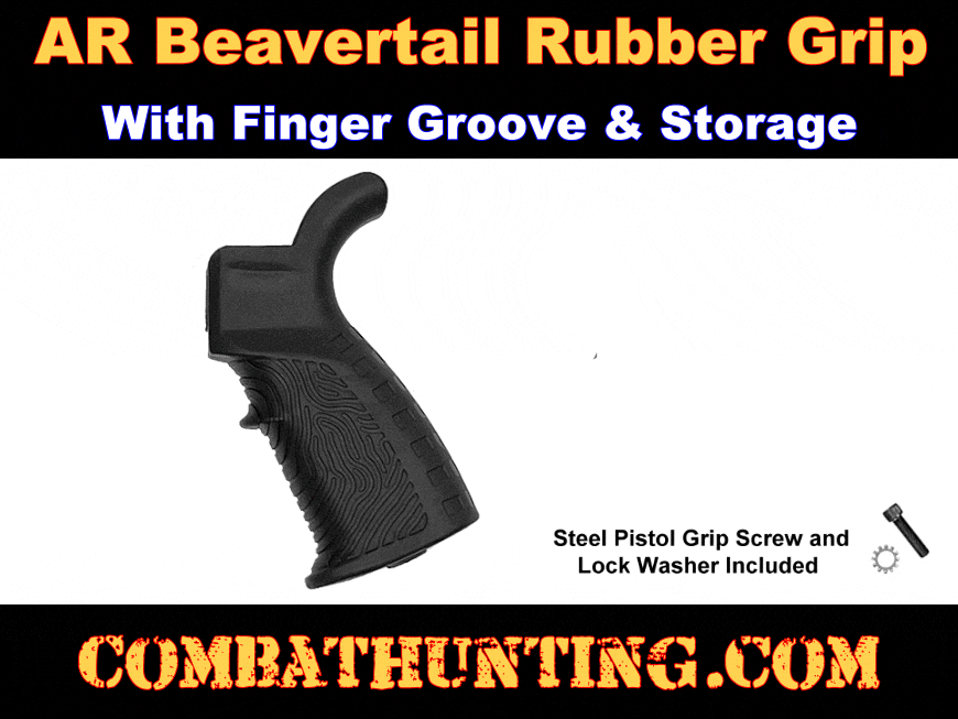 AR-15 M-16 Beavertail Rubber Grip With Finger Groove & Storage style=