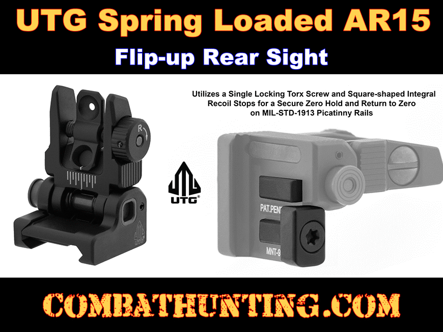 Spring-loaded AR15 Flip-up Rear Sight, Black UTG ACCU-SYNC style=