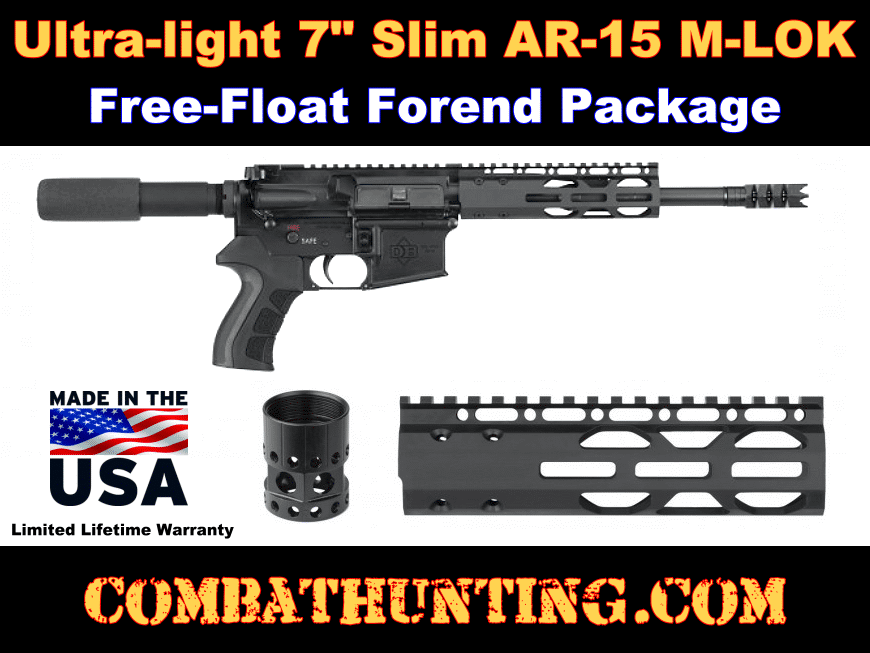 AR-15 7 inch Free Float Handguard With Barrel Nut M-LOK style=