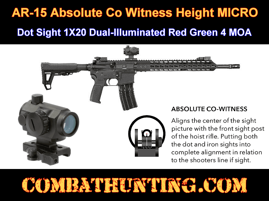AR-15 Absolute Co Witness Height MICRO Dot Sight 1X20 Red-Green style=