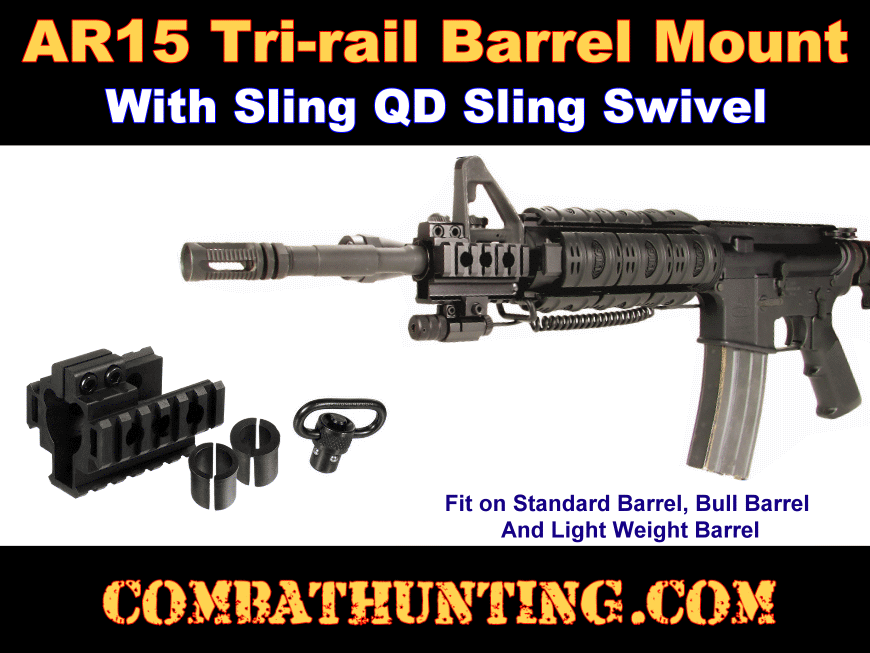 AR-15/M16 Tri Rail Barrel Mount With QD Sling Swivel style=