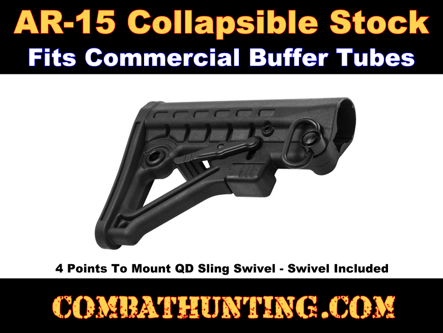 AR-15 Collapsible Stock For Commercial Spec Buffer Tube  style=