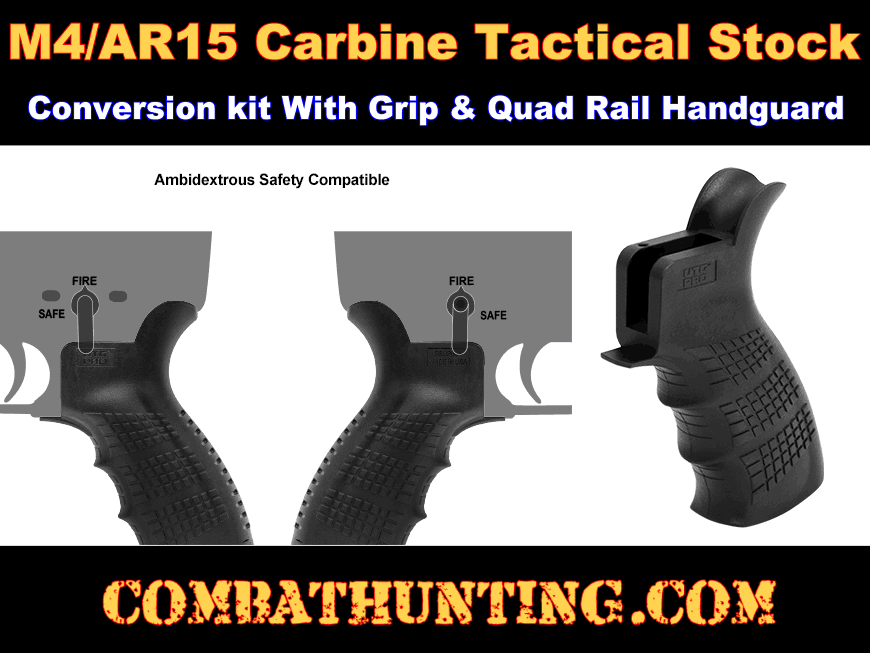 AR15 M4 Stock With Cheek Rest Grip Quad Rail Handguard Kit style=