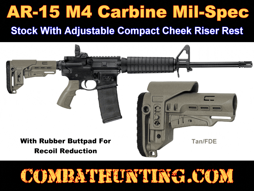 M4 Stock With Adjustable Cheek Riser Rest & QD Sling Mounts FDE/Tan