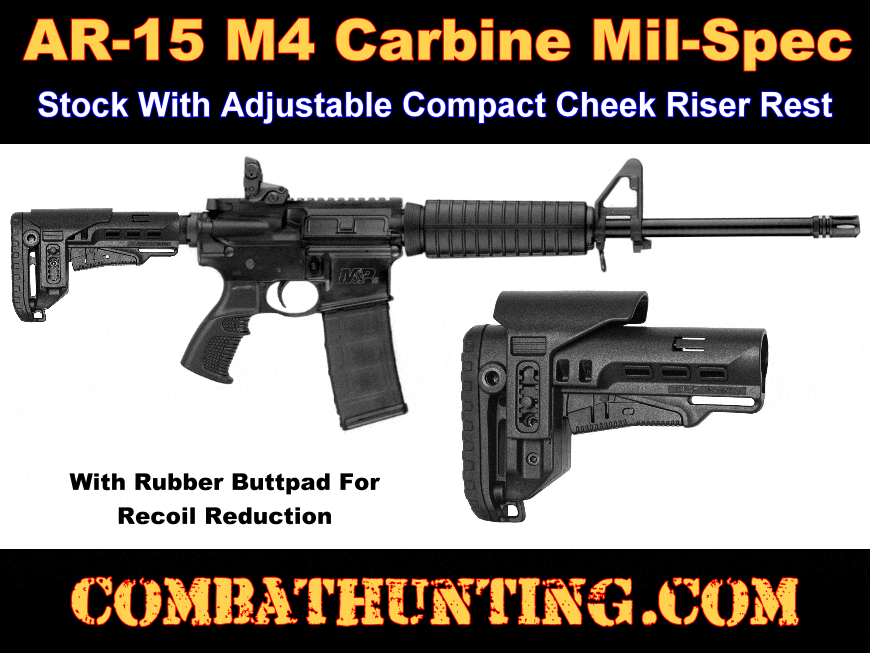 AR-15 M4 Stock With Adjustable Cheek Riser Rest & QD Sling Mounts style=