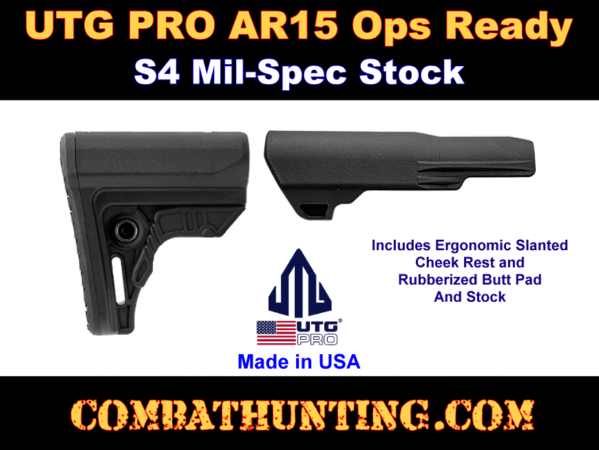 UTG PRO AR-15 Ops Ready S4 Mil-Spec 4-position Stock Black style=