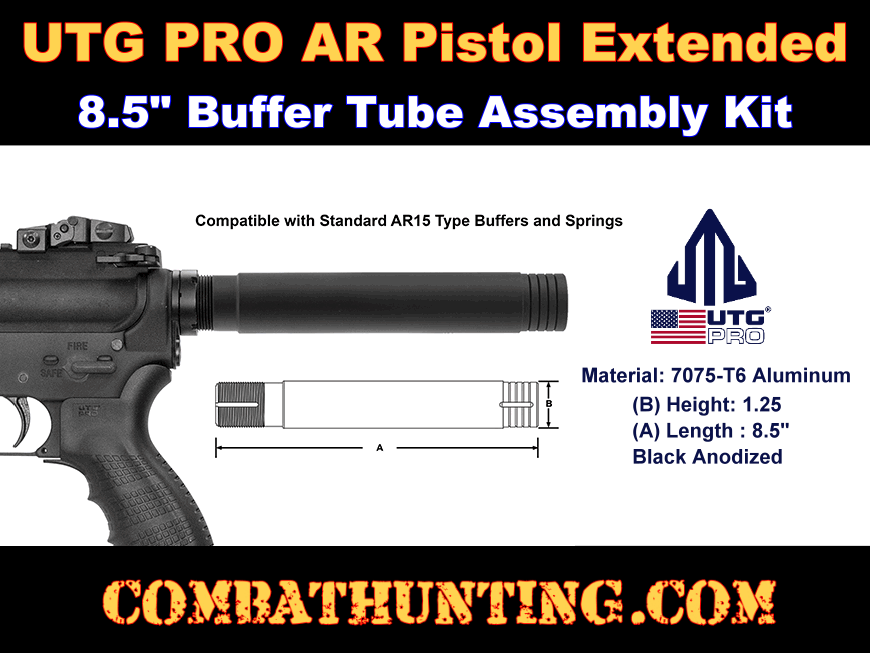 UTG PRO AR Pistol Extended Receiver Extension Tube Kit Black style=