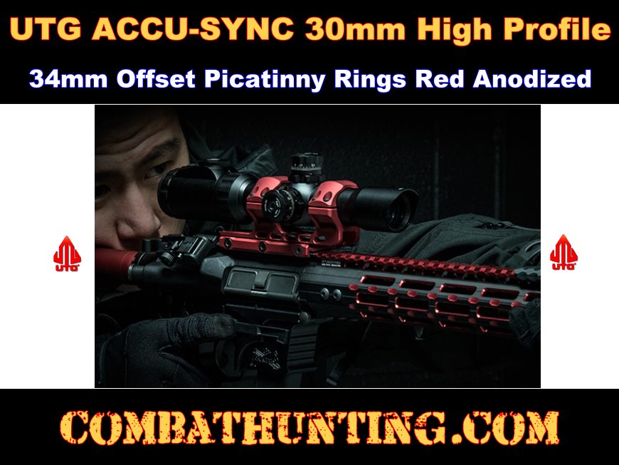 UTG ACCU-SYNC 30mm High Profile 34mm Offset Picatinny Rings Red Anodized style=
