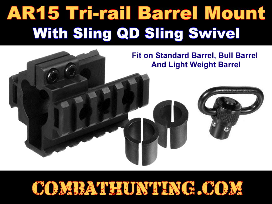 AR-15/M16 Tri Rail Barrel Mount With QD Sling Swivel style=