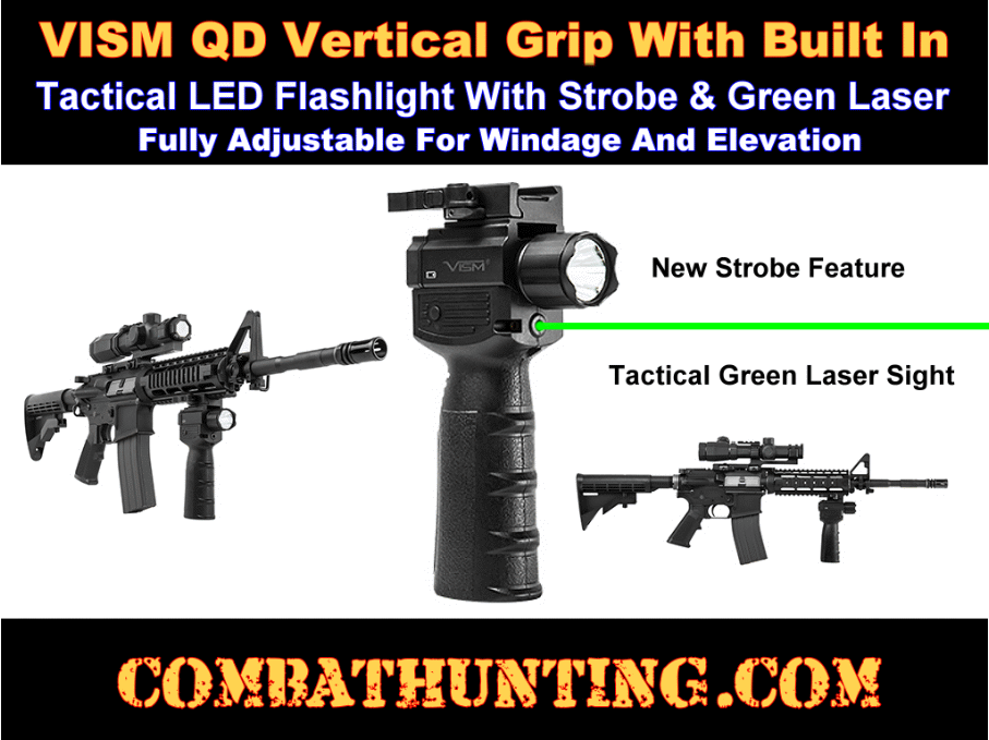 Vism Vertical Grip With Strobe FlashLight Green Laser Combo style=