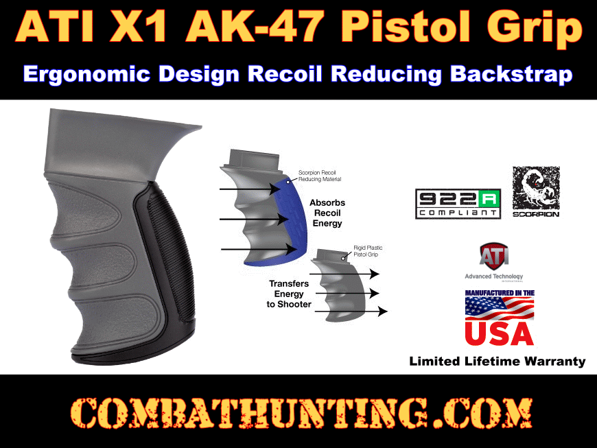 ATI AK-47 Pistol Grip X1 Recoil Reducing Grip Destroyer Gray style=
