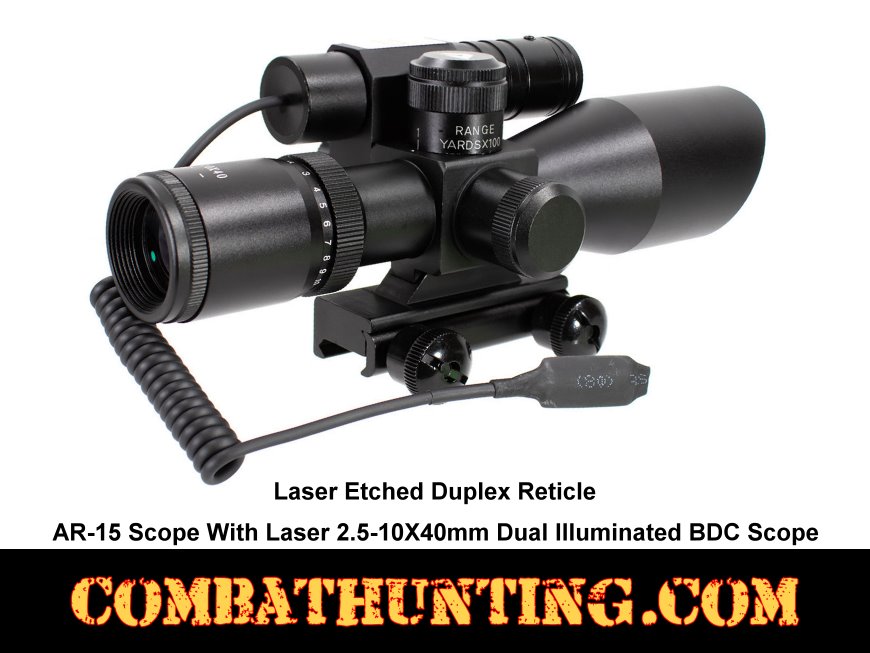 AR-15 Scope With Laser 2.5-10X40mm Dual Illuminated BDC Scope style=