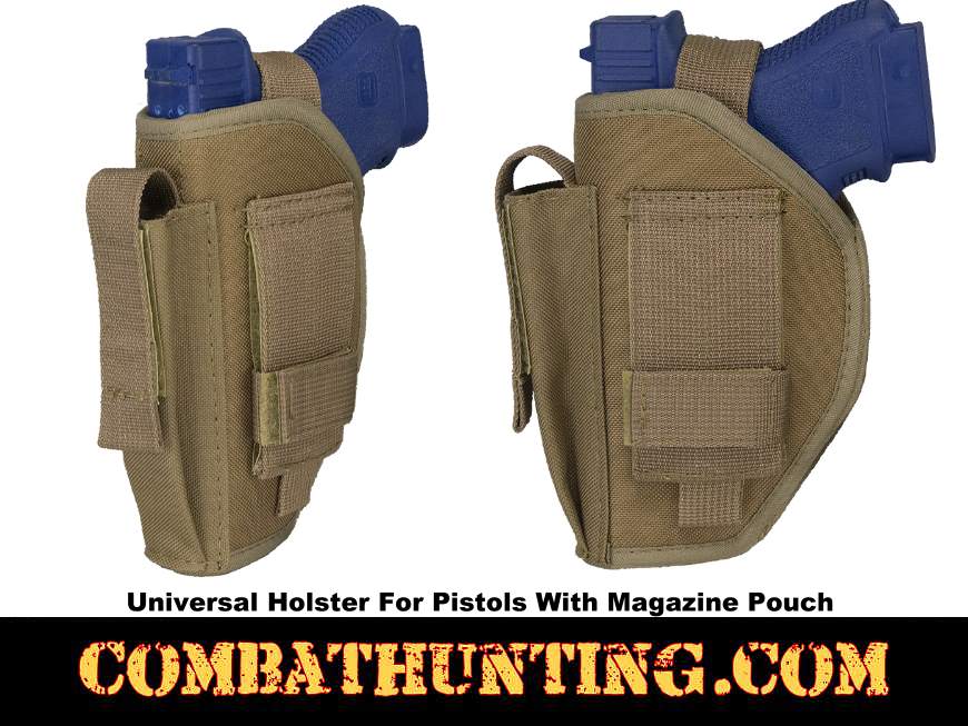 Tan/ FDE Universal Holster For Pistols With Magazine Pouch style=
