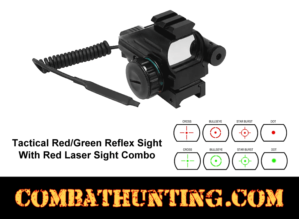 Tacfun Reflex Green/Red Dot Sight & Laser Sight Combo - 20mm Rail Mount, Black Aluminum