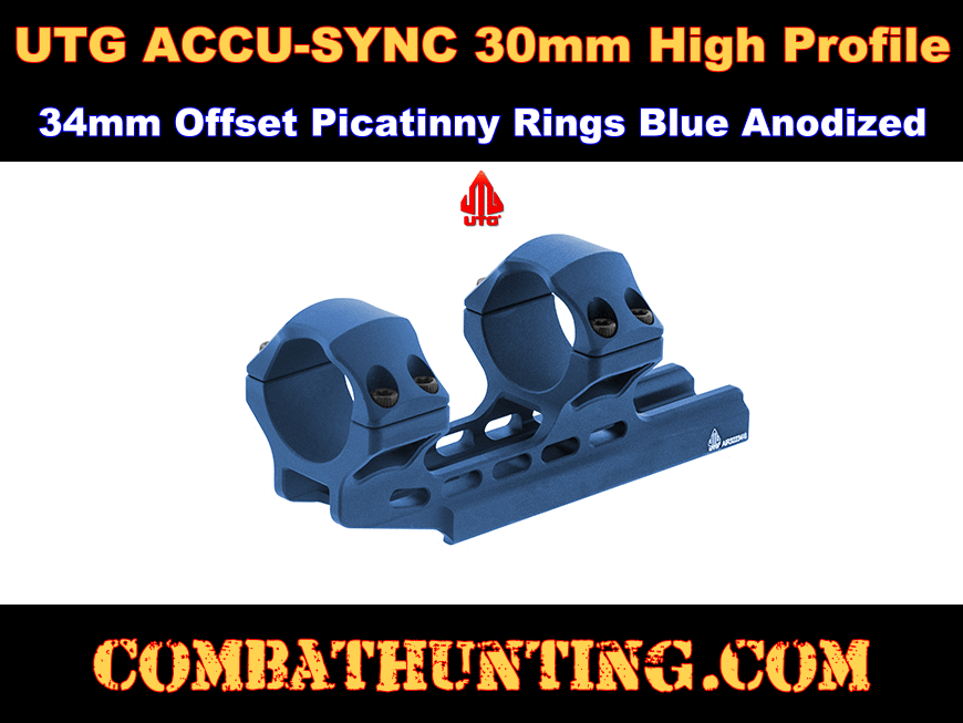 UTG ACCU-SYNC 30mm High Profile 34mm Offset Picatinny Rings Blue Anodized style=