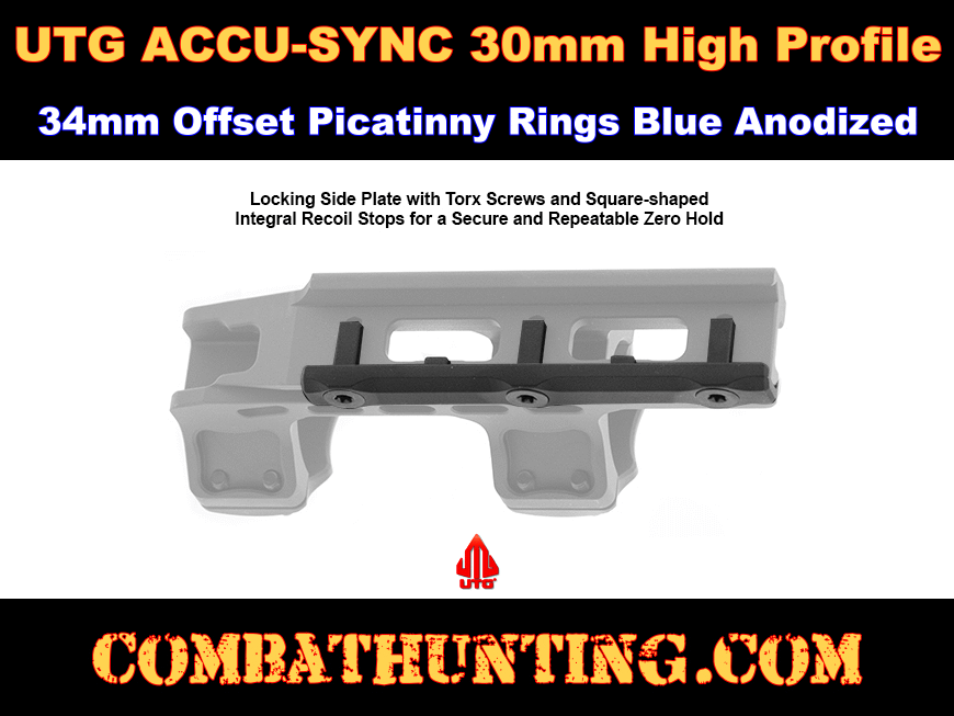 UTG ACCU-SYNC 30mm High Profile 34mm Offset Picatinny Rings Blue Anodized style=