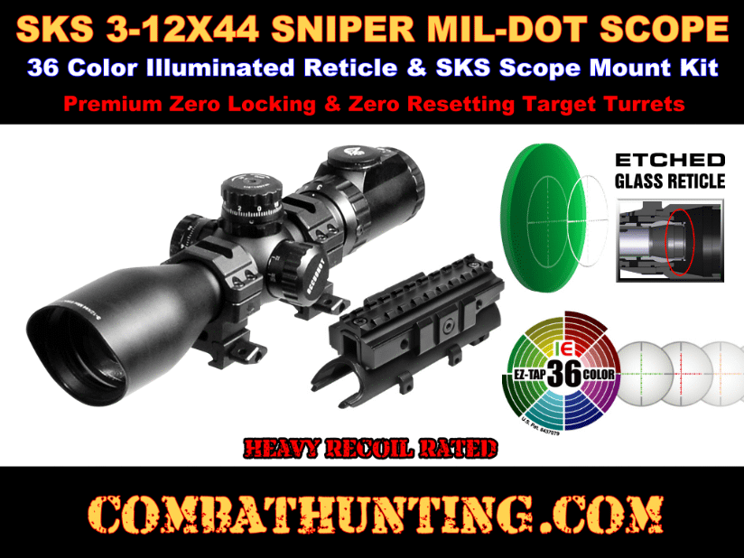 SKS 4X32 Rangefinder Scope with Tactical Red Laser,Flashlight and Tri-rail Mount 