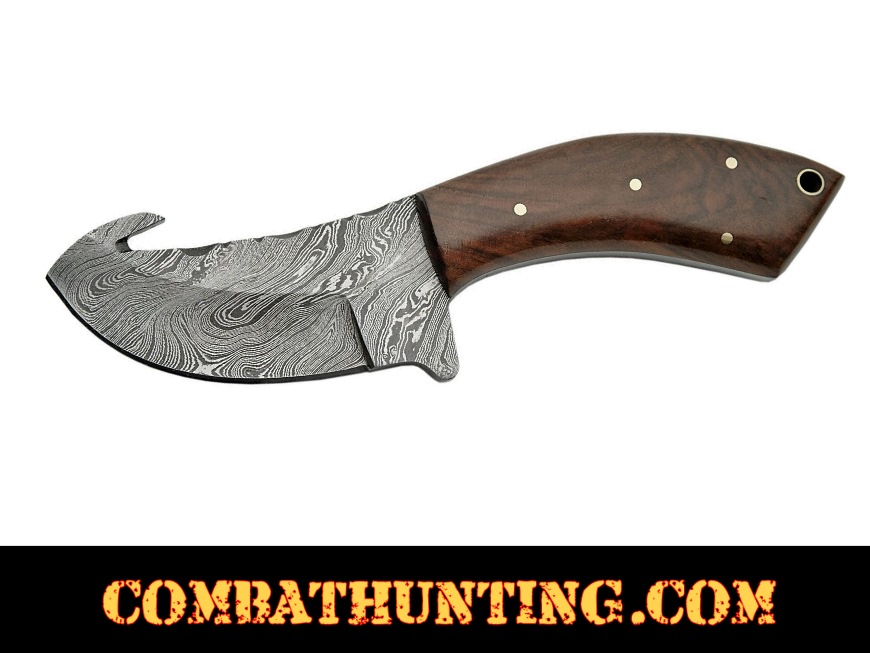 Damascus Skinning Knife With Gut Hook style=