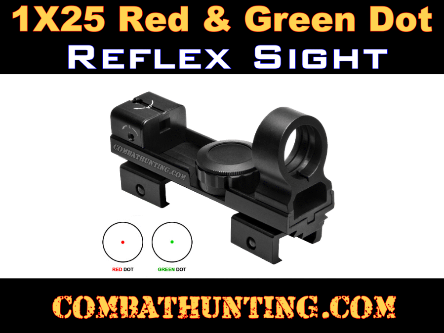 DAB NcStar 1X25 Red and Green Dot Reflex Sight/Weaver and 3/8 Dovetail Base/Black