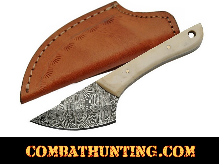 Damascus Steel Caping Knife / Skinning Knife With Bone Handle  style=