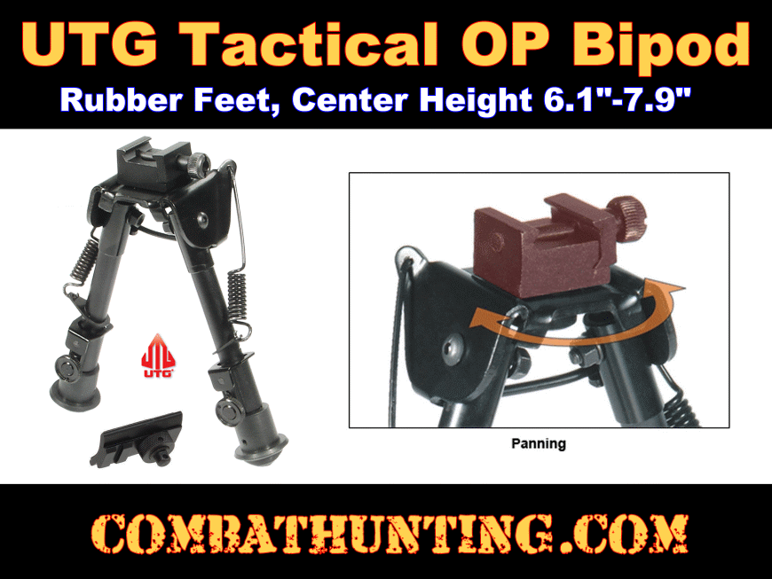 UTG Tactical OP Bipod, Rubber Feet, Center Height 6.1