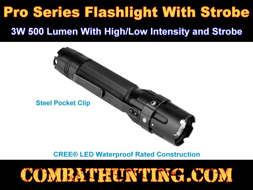Tactical Flashlight With Strobe Function Mode 3W 500 Lumen style=
