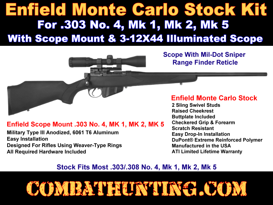 British Lee Enfield Sniper Rifle Stock Kit .303 No. 4 Mk 1 Mk 2 Mk 5 style=