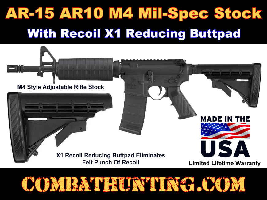 AR-15, AR-10, LR 308 Collapsible Standard M4 Style Stock Mil Spec style=
