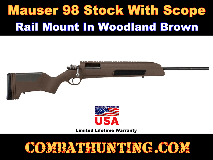 Mauser 98 Stock With Scope Mount Woodland Brown style=