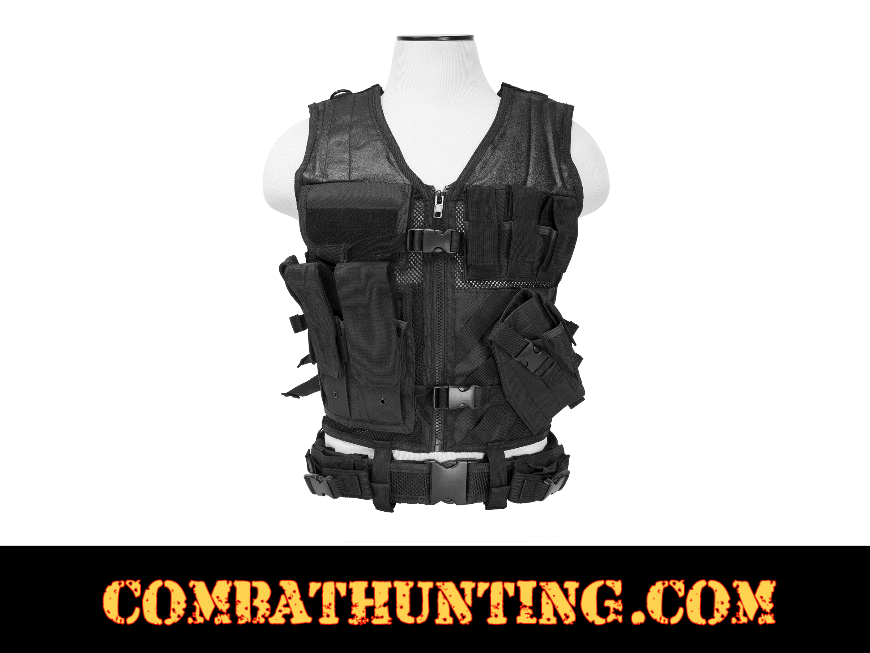 NcSTAR CTV2916B PVC Military Tactical Heavy Duty Vest w/ Pistol Holster Black 