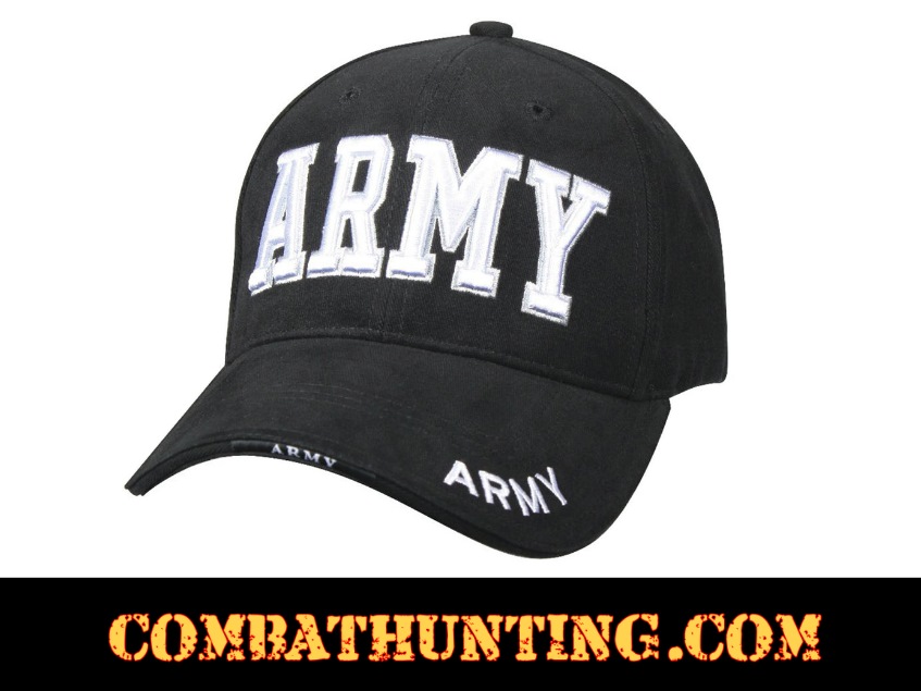 Black Deluxe Army Embroidered Low Profile Insignia Cap style=