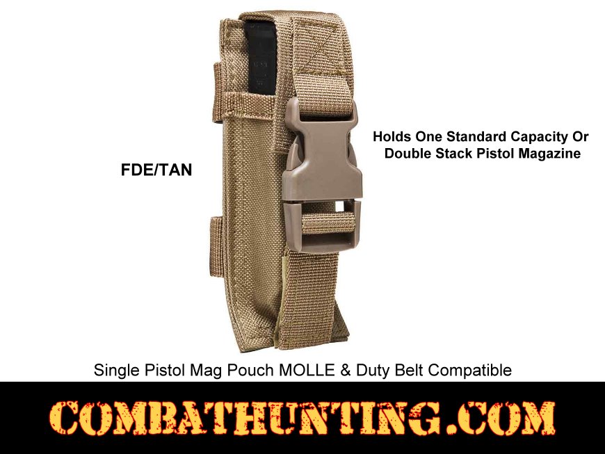 FDE/Tan Single Pistol Mag Pouch MOLLE & Duty Belt Compatible style=