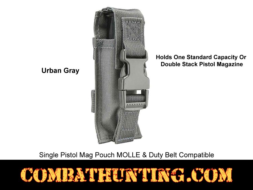 Urban Gray Single Pistol Mag Pouch MOLLE & Duty Belt Compatible style=