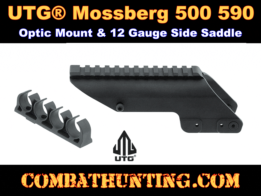 Mossberg 500/590 Optic Rail Mount With Side Saddle Shell Holder style=